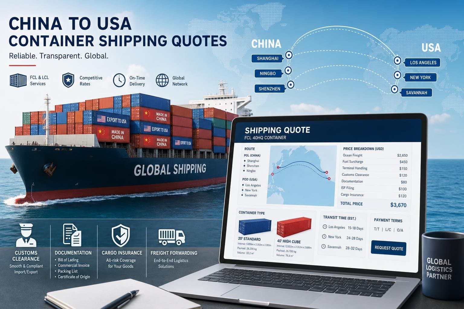 Container Shipping Quotes China to USA: Costs, Routes, and Process Explained