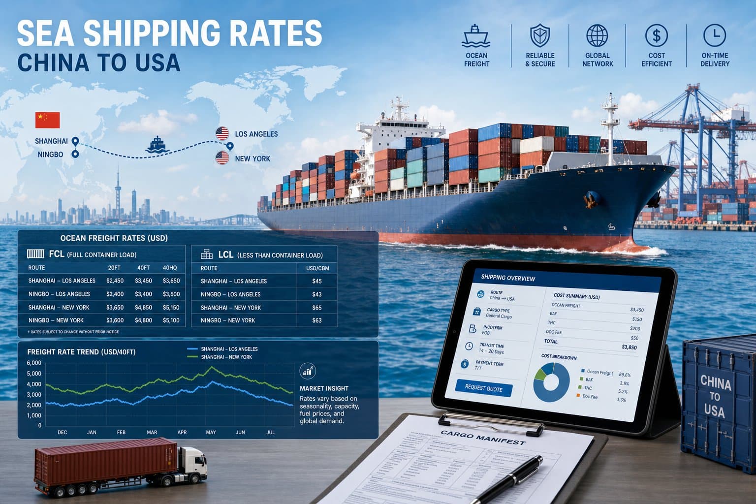 Sea Shipping Rates China to USA: Costs, Charges, and Key Factors